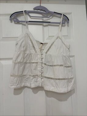 Free People Women’s Medium White Button-Front Cropped Lace-Trim Cami Top